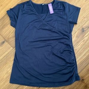 NWT 2 Ecavus Maternity Nursing Tees - L - Navy Blue & White with Black Stripes